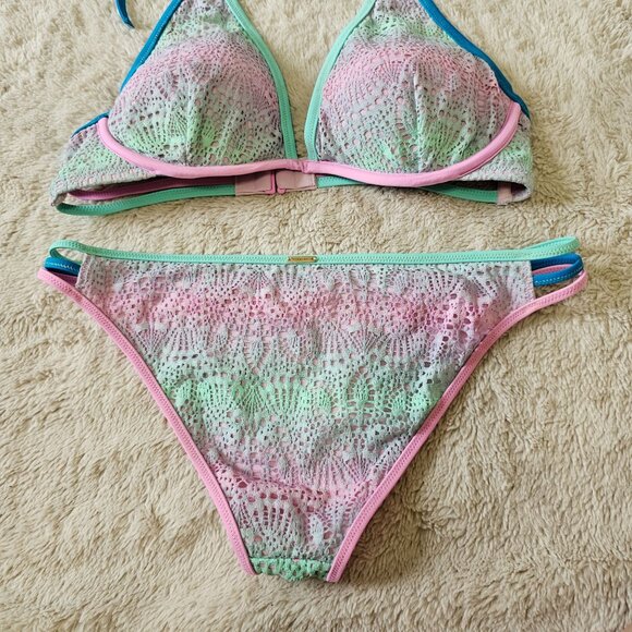 Victorias Secret Mermaid Ombre Pastel Lace Triangle Bikini Set Multicolor 34D M - Picture 6 of 11